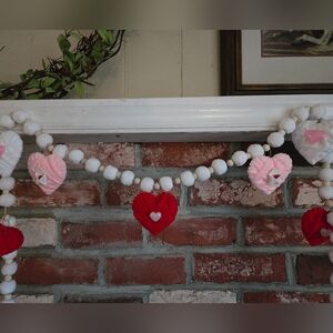 Hearts Bow Garland Decor Rustic Valentine's Day Cottagecore Red Pink White Heart